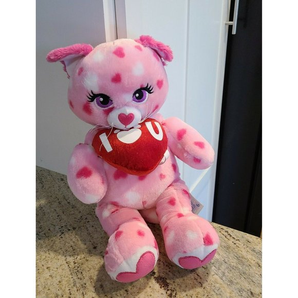 Build a Bear Huggable Hearts Pink Kitty Plush Toy Valentine’s I Love You Heart - Picture 1 of 12